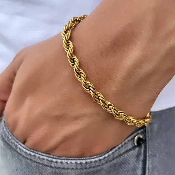 Rope Design 24K Gold Plated Bracelet for Men